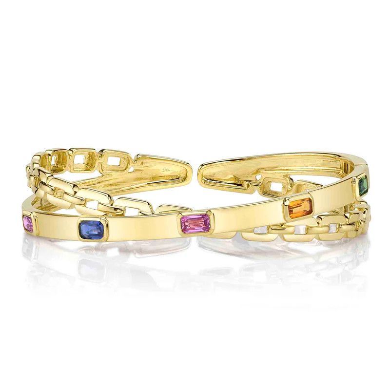 14K Y/G Multi Stone Cuff Bangle