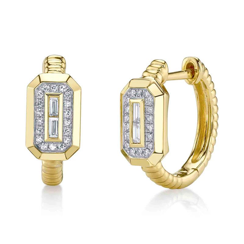 14K Y/G Diamond Baguette Hoop Earrings