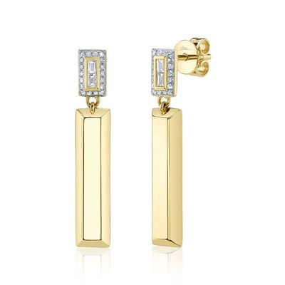 14K Y/G Geo Cut Diamond Baguette Dangle Earrings