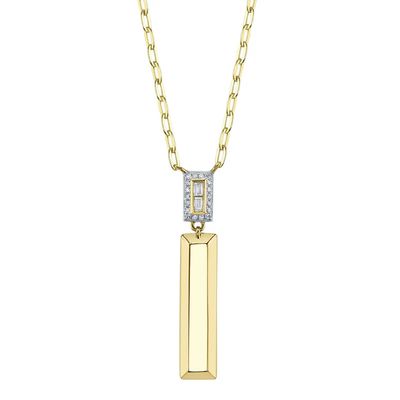 14K Y/G Geo Cut Diamond Baguette Dangle Necklace