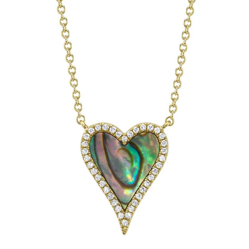 14K Y/G Abalone and Diamond Signature Heart Necklace