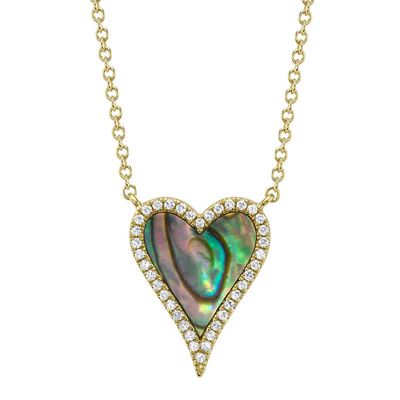14K Y/G Abalone and Diamond Signature Heart Necklace