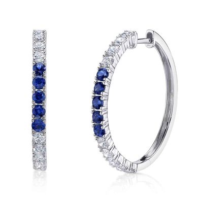 14K W/G Sapphire and Diamond Hoop Earrings