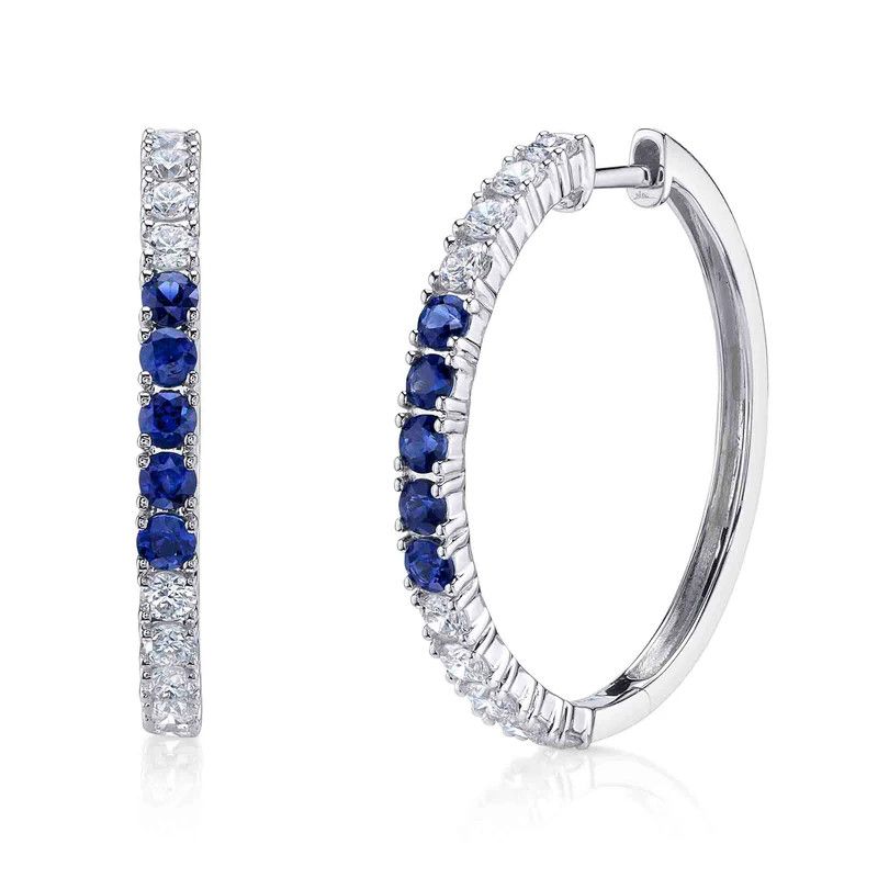 14K W/G Sapphire and Diamond Hoop Earrings