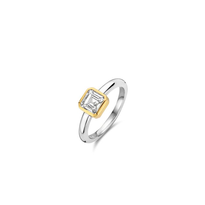 Yellow Plated Solitaire Zirconia Ring, Size 6