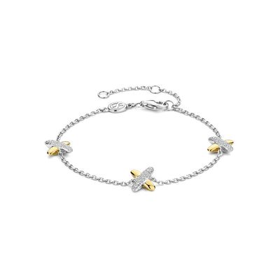 2 Tone X Bracelet with Stones