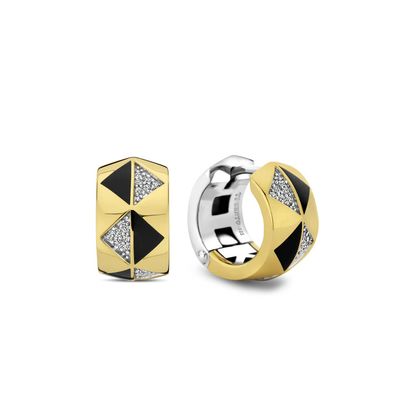 Yellow-Plated Pavé and Black Inlay Geometric Huggies