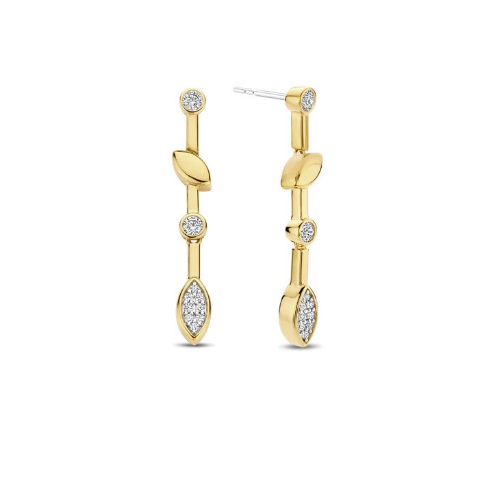 Gold Plated Silver Drop Pave Earrings