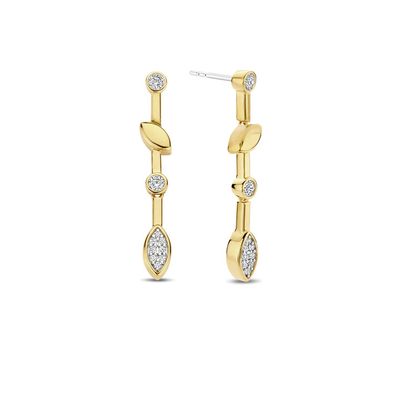 Gold Plated Silver Drop Pave Earrings