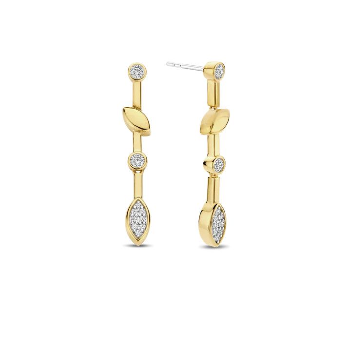 Gold Plated Silver Drop Pave Earrings