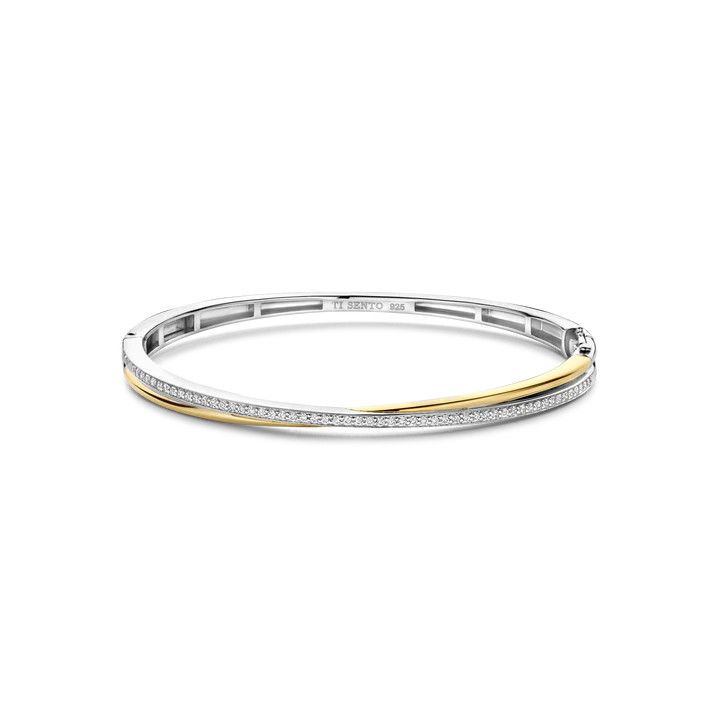 2 tone Double Intwined Bangle with Zirconia