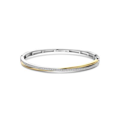 2 tone Double Intwined Bangle with Zirconia