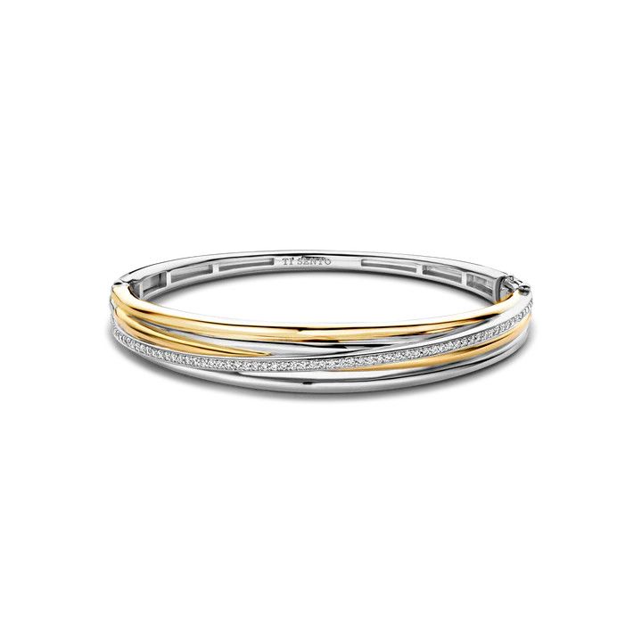 2-Tone Triple Band Bangle with Zirconia