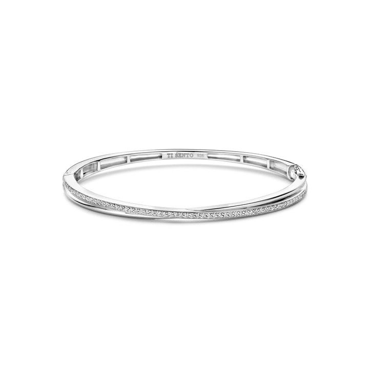 Silver Double Intwined Bangle with Zirconia
