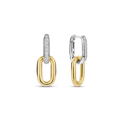 2 Tone Paperclip Dangle Earrings with Zirconia Hoop