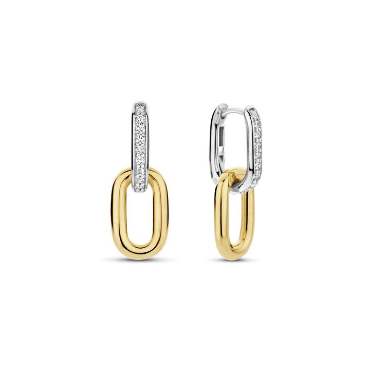 2 Tone Paperclip Dangle Earrings with Zirconia Hoop