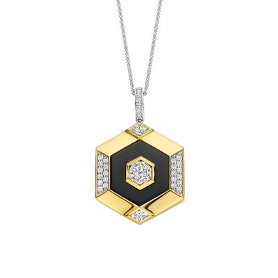 2 Tone Hexagon Black Zirconia Pendant