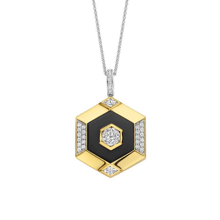 2 Tone Hexagon Black Zirconia Pendant