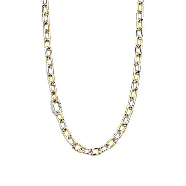 2 Tone Link Necklace Zirconia Clasp
