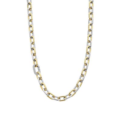 2 Tone Link Necklace Zirconia Clasp