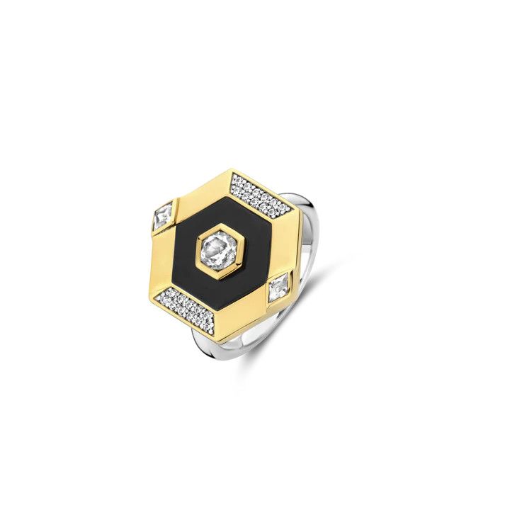 2 Tone Hexagon Black Zirconia Ring