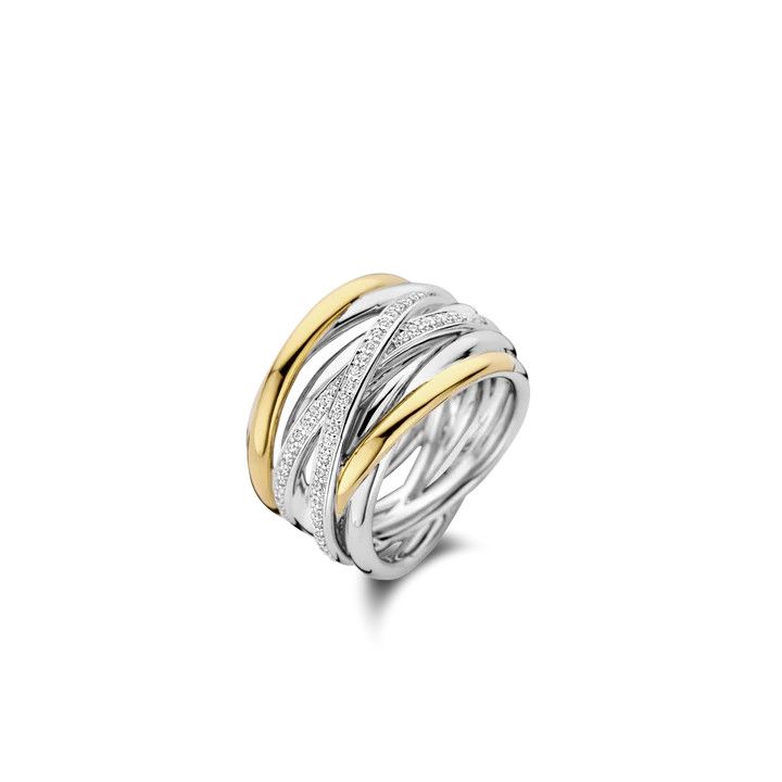 2-Tone Pave Crossover Statement Ring