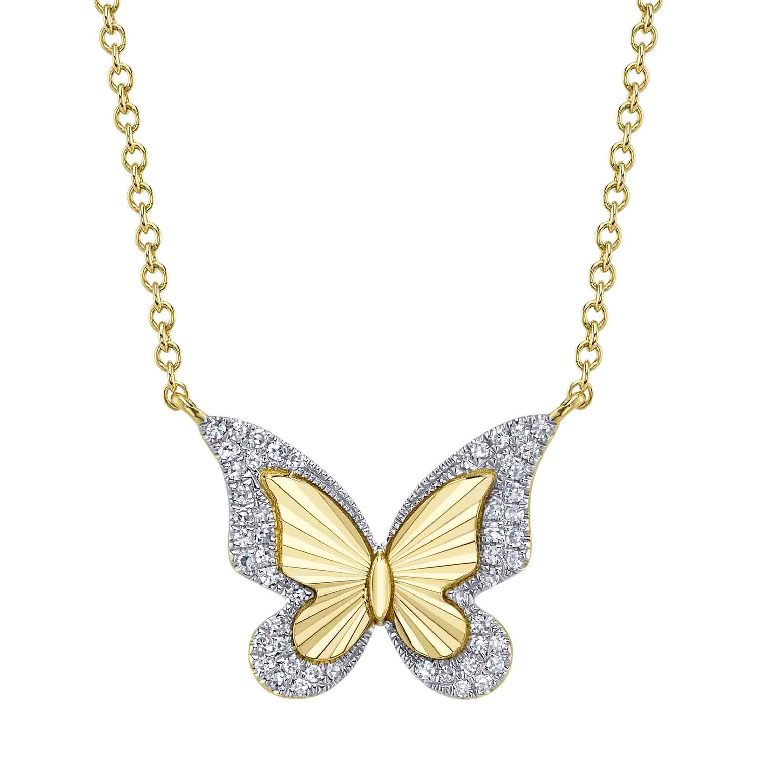 14K Y/G Diamond Butterfly Necklace