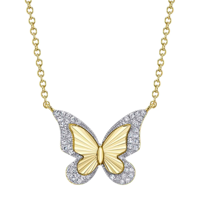 14K Y/G Diamond Butterfly Necklace