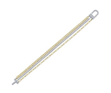 14K 2-tone Diamond Tennis &amp; Paperclip Bracelet,