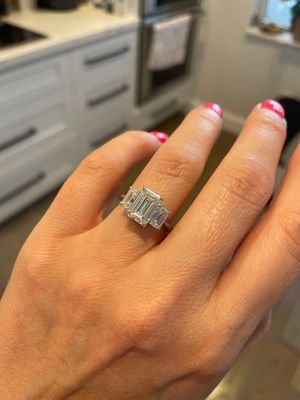 LAB - 14K W/G 3-Stone Emerald Cut Ring, CTD: 3.01ct, D: 1.57ct