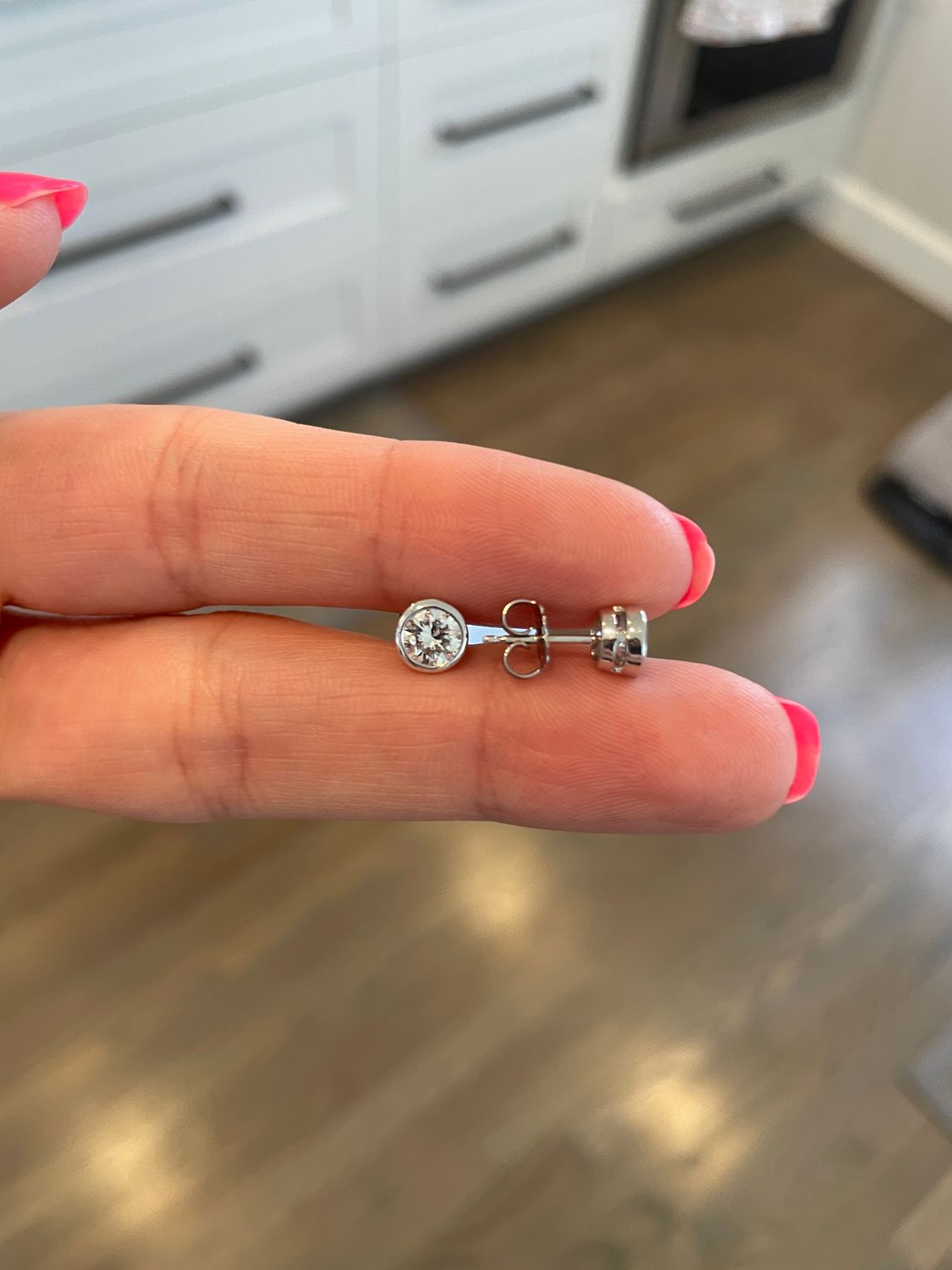 LAB - 14K WG Bezel Set Diamond Studs, D: 1ct