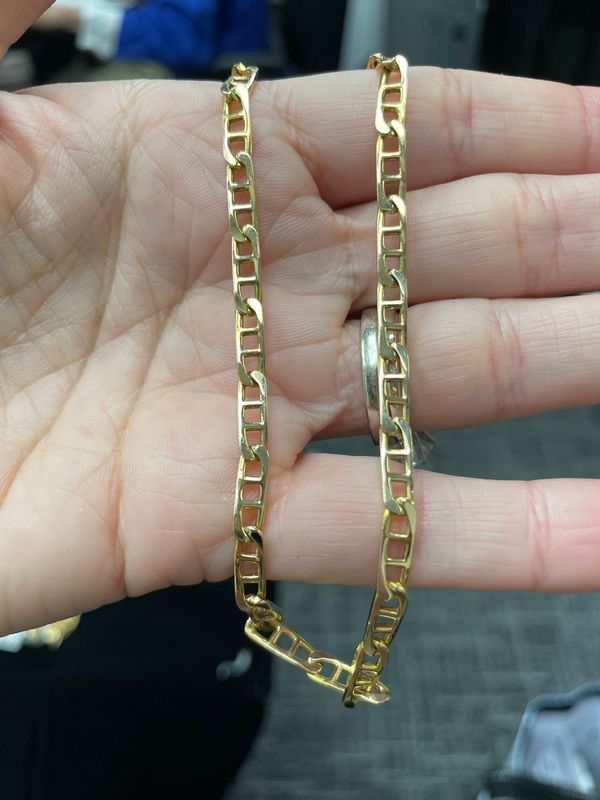14K Y/G Triple Link Anchor Chain, 18&quot;, 11.05dwt