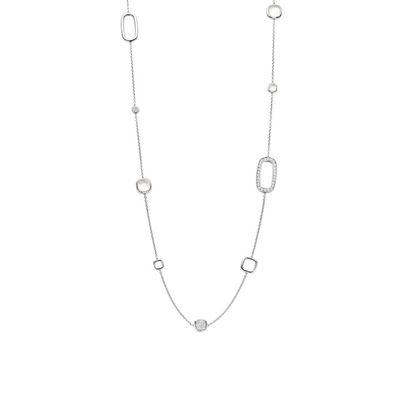 Long Mother of Pearl and Pavé Silver Necklace