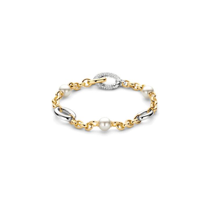 Yellow Gold Plated Pearl and Zirconia Bracelet