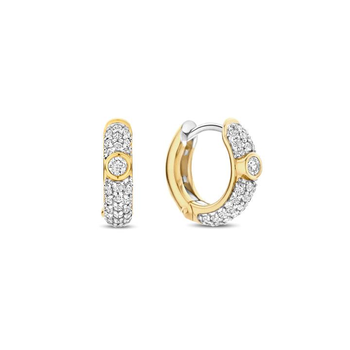 Yellow Gold Plated Pave Huggies with Bezel Set Zirconia