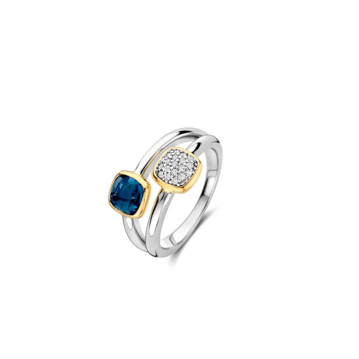 Dark Blue and Pave Zirconia Split Ring