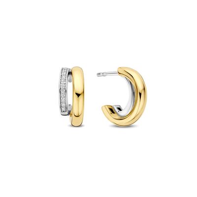 Two Tone Pave Half Hoops