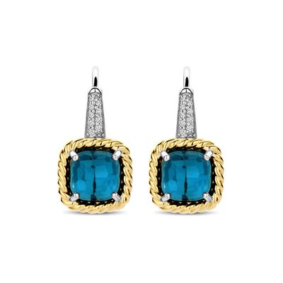Two-Tone Blue Cushion Drop Earrings
