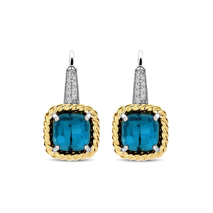Two-Tone Blue Cushion Drop Earrings