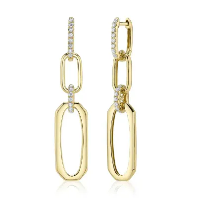 14K Y/G Diamond Paperclip Dangle Earrings