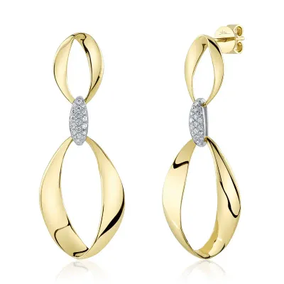 14K Y/G Diamond Long Mobius Earrings