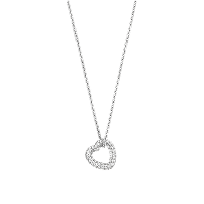 Silver Pave Heart Necklace