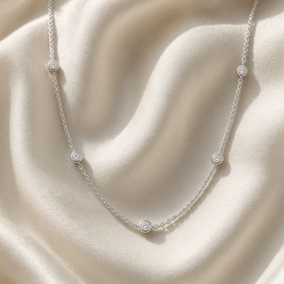Silver Bezel-Set Station Necklace