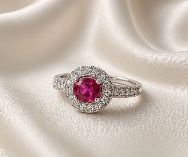 14K W/G Lds Ruby &amp; Dia Ring, R: 0.75cts, D: 0.28ct