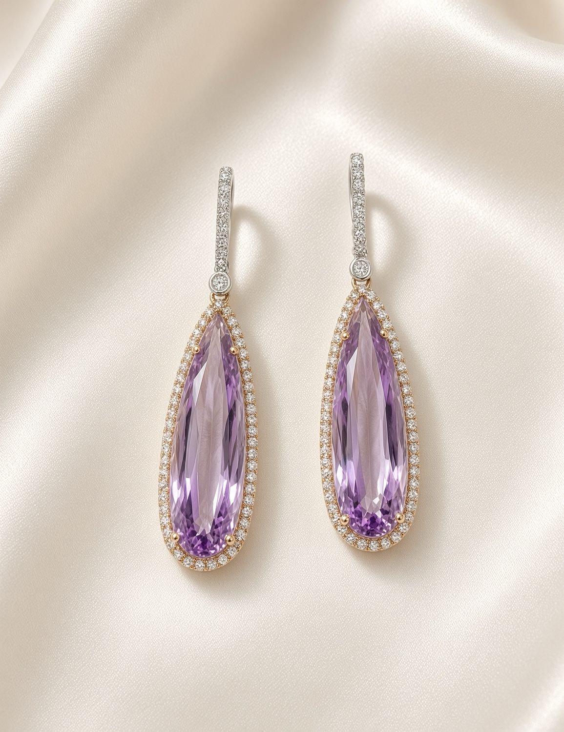 Elongated Amethyst &amp; Diamond Drop Earrings