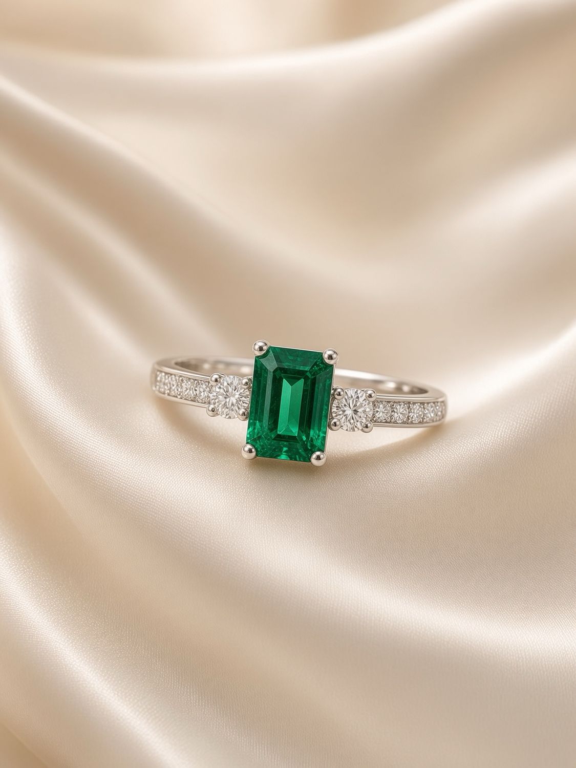 14K W/G Lds Emerald &amp; Diamond Ring, D: 0.28cts