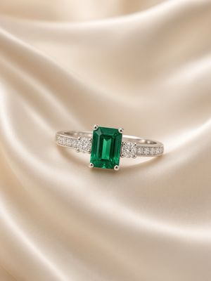 14K W/G Lds Emerald &amp; Diamond Ring, D: 0.28cts