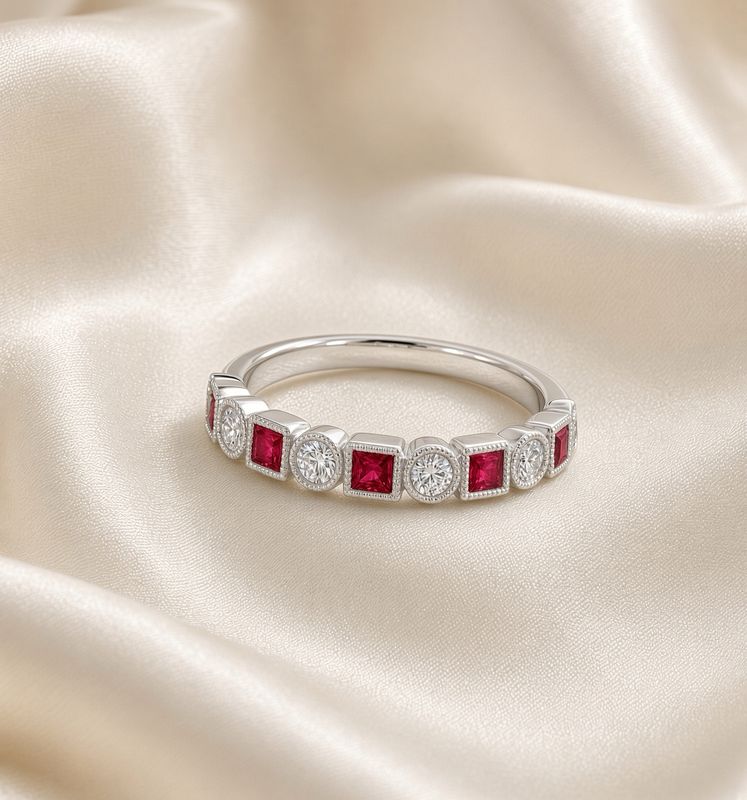14K W/G Ruby &amp; Dia Stackable Ring, R: 0.26ct, D: 0.13ct