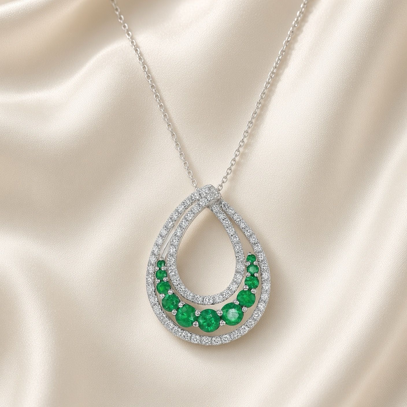 14K W/G Emerald &amp; Dia Pendant, E:  0.69ct, D: 0.63ct