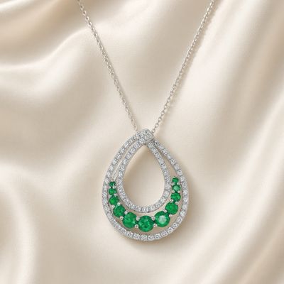 14K W/G Emerald & Dia Pendant, E: 0.69ct, D: 0.63ct 14K W/G Emerald & Dia Pendant, E: 0.69ct, D: 0.63ct